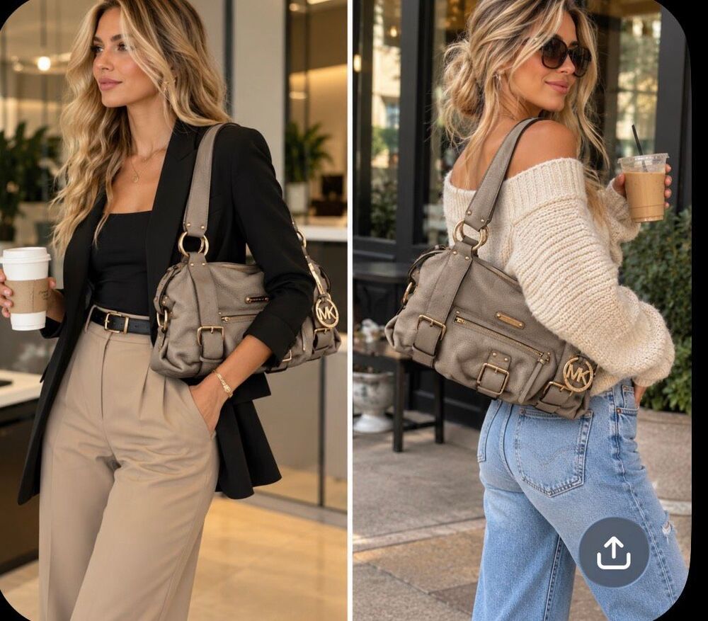 Michael Kors mk grey pebble leather Fulton shoulder tote bag/purse/pocketbook